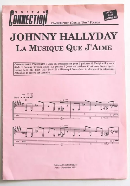 Partition sheet music JOHNNY HALLYDAY : La Musique Que J'aime * 70's Guitare