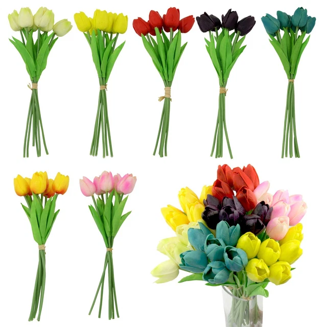 BUNDLE OF 6 Real Touch Tulips! Artificial Flower Stems Bundle Bouquet £