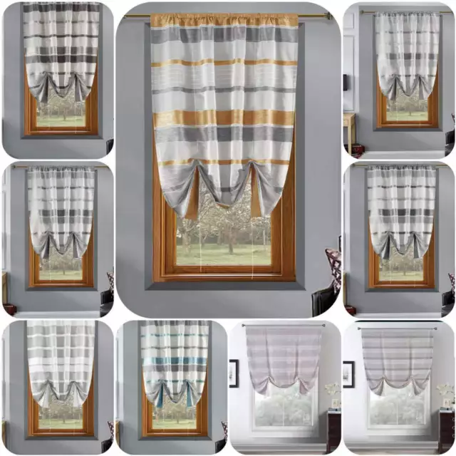 Voile Tie Blinds Net Curtains Chenille Stripe Slot Top Voile Panels