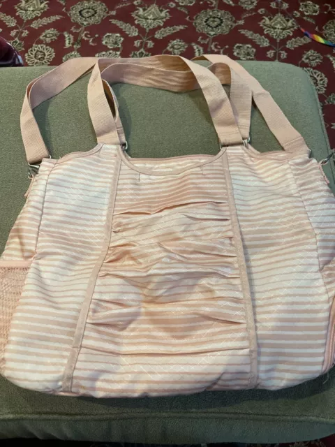 Thirty One 31 Peach Stripe Bag All Pro Tote Pool Beach Gym Yoga Diaper (LE)