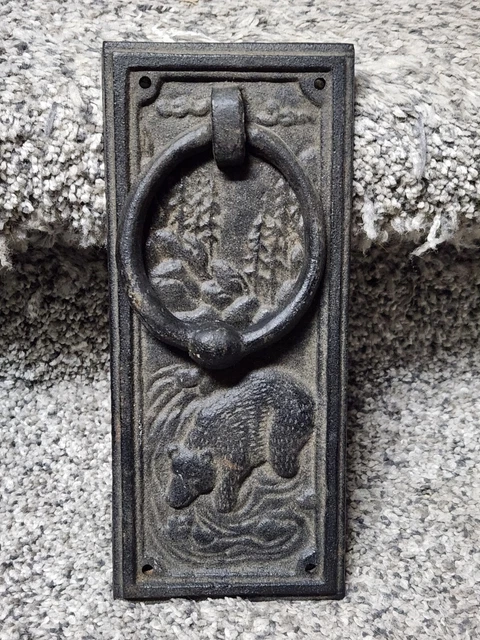 Cast Iron Bear Scene Door Knocker Doorknocker Plate Heavy Free US Shipping