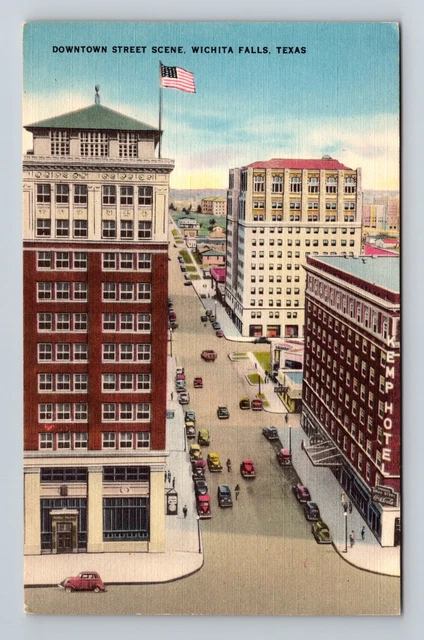Wichita Falls TX-Texas, Downtown Street Scene, Antique Vintage Postcard