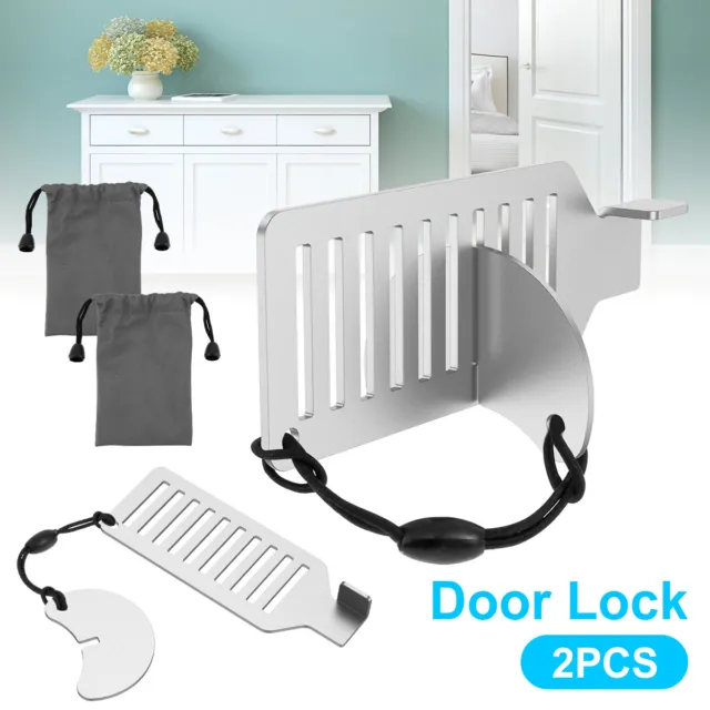 2Pcs Portable Door Lock Stainless Steel Travel Door Lock Security Privacy Hotel§