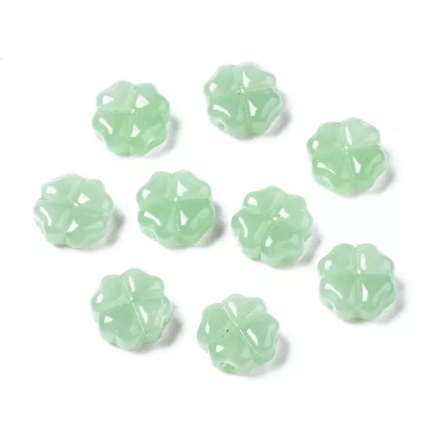 10 Glass Clover Beads L Green St. Patricks Day Jewelry Supplies 4 Leaf Shamrock