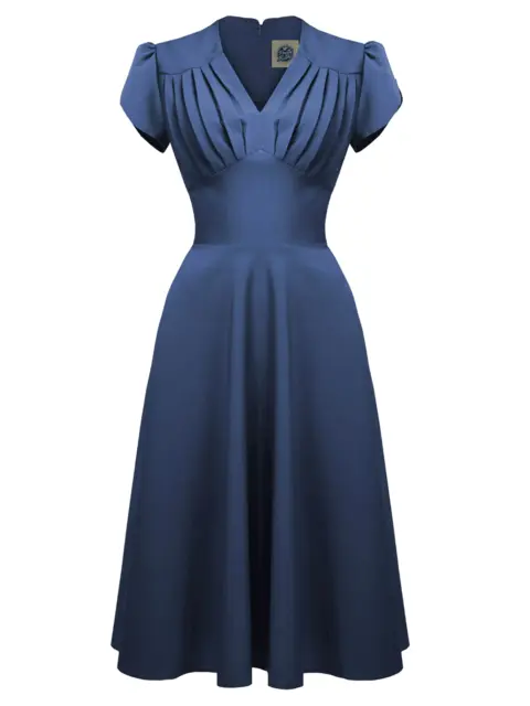 Airforce Blue 1940s Vintage Inspired Swing Dress