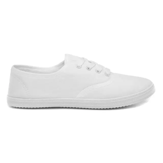 Womens Canvas White Adults Ladies Lace Up Shoes Size UK 3,4,5,6,7,8,9