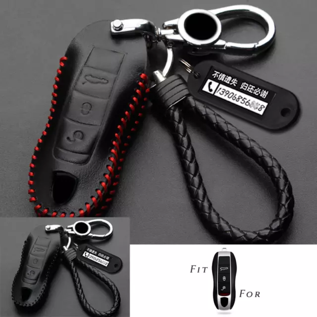 Genuine Leather Car Key Fob Case Cover For Porsche Cayenne Panamera Macan 911