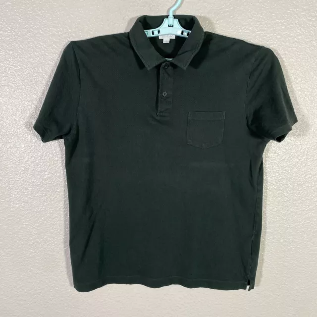 Sunspel Polo Shirt Mens Large Green Knit Short Sleeve Mesh Cotton Casual