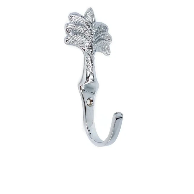 small Palm tree HOOK 4" long aged SILVER 100% heavy BRASS 10 cm long tropical B