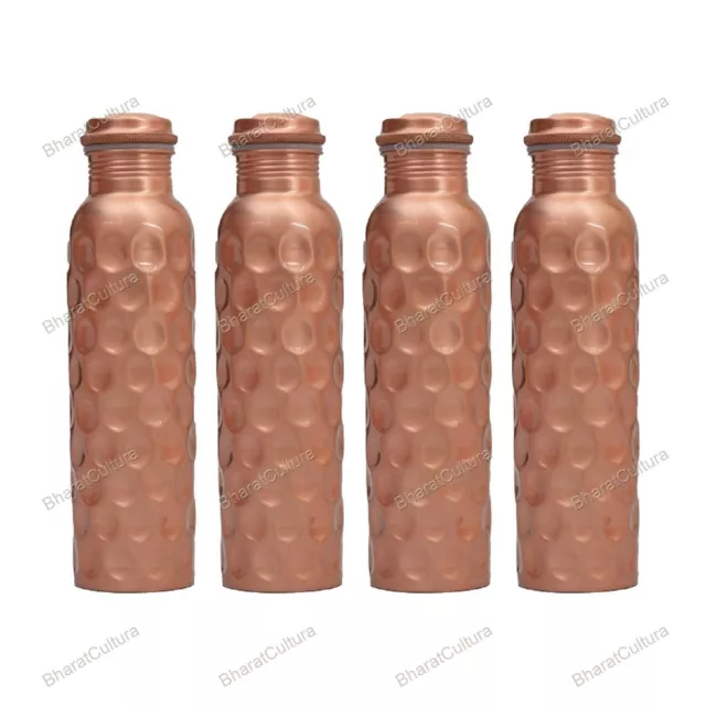 4PC Diamante Cobre Agua Botella Ayurveda Basado 900ML Corte de Diseño Junta