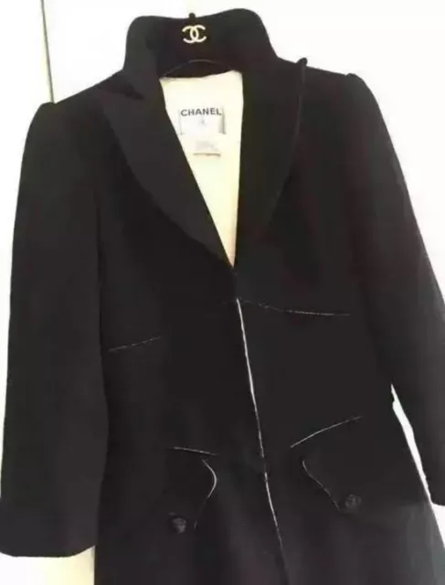 Chanel Jacket Long Coat Black Size 38 Ladies