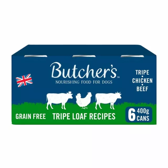 Butcher's Tripe Loaf Recipes Wet Dog Food Tins 6 x 400g Grain Free super food