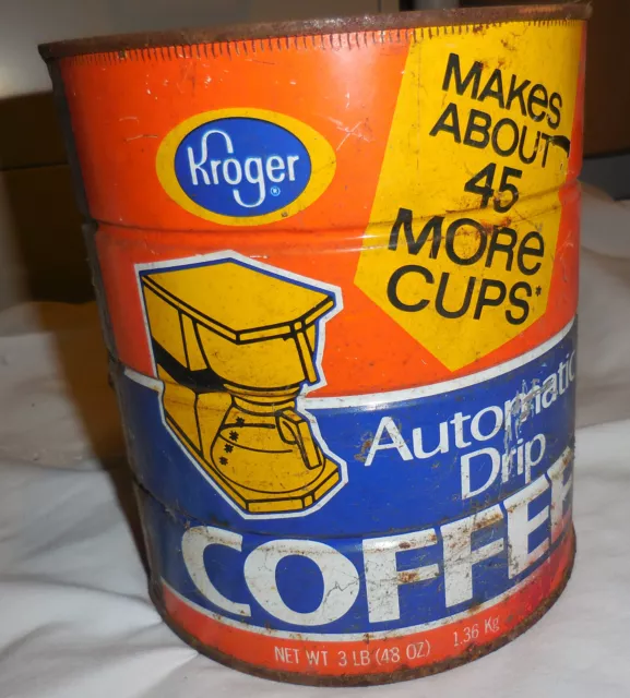 3 LB (48 oz) Kroger Automatic Drip Coffee Tin Can  Cincinnati Ohio METAL VTG