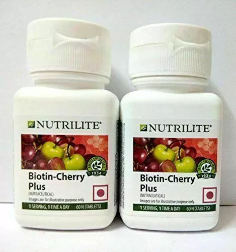 2 x 60 comprimés Amway Nutrilite Biotin-Cherry Plus - Pour cheveux, peau et...