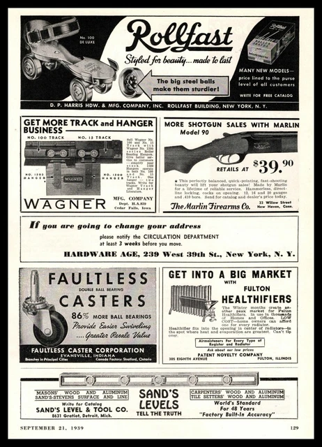 1939 D. P. Harris Hardware Co. New York Rollfast Roller Skates Vintage Print Ad