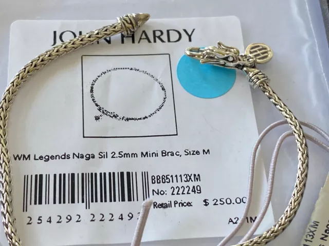 JOHN HARDY womens naga Slim Silver 2.5mm mini Bracelet Size M 2