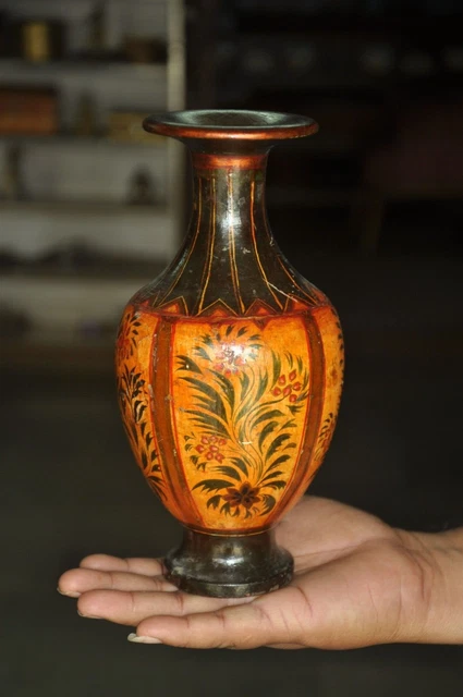 Vase Khokhloma Fait Main – Bois Peint Rouge, Noir, Doré – Déco Russe Traditionnelle Avec Fleurs Et Baies