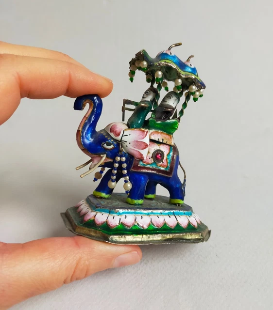 Pendentif Vintage éléphants Double Sur Baldaquin - Métal Argenté Années 1950 - Occasion