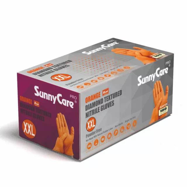 100 SunnyCare® 8Mil Orange Diamond Textured Nitrile Gloves Powder Free  XX-Large