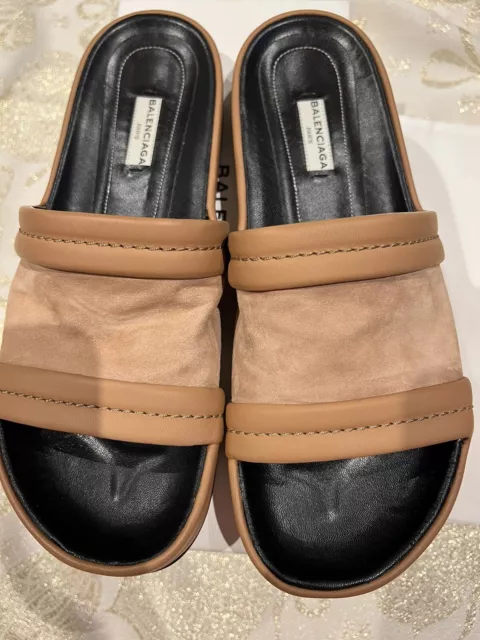 NEW BALENCIAGA Mule Brown Leather/suede  Sandal New In Box Sz 40 / 9.5 US