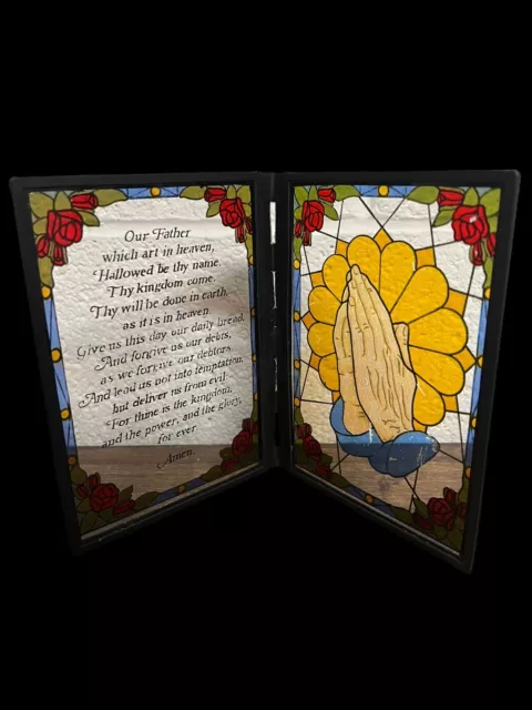 Window Decor Stained Glass Framed The Lord's Prayer, Praying Hands