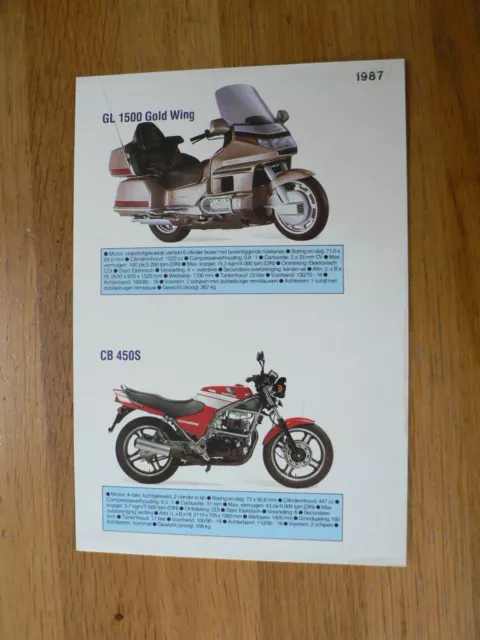 H258 Honda Brochure Cb450S & Gl1500 Goldwin Dutch 1 Pages With 1987 Date Sticker