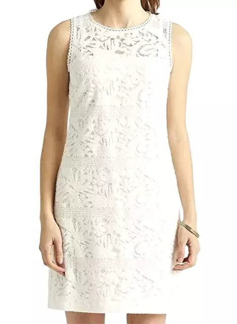 Lauren Ralph Lauren Mini Shift Lace Dress Crochet White Ivory Floral Size 10 NEW