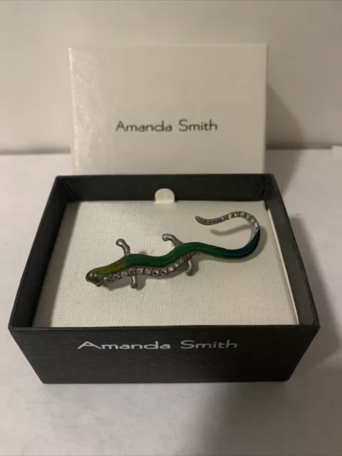 Amanda Smith Gecko Lizard Brooch Pin w/ Crystals in original Gift Box