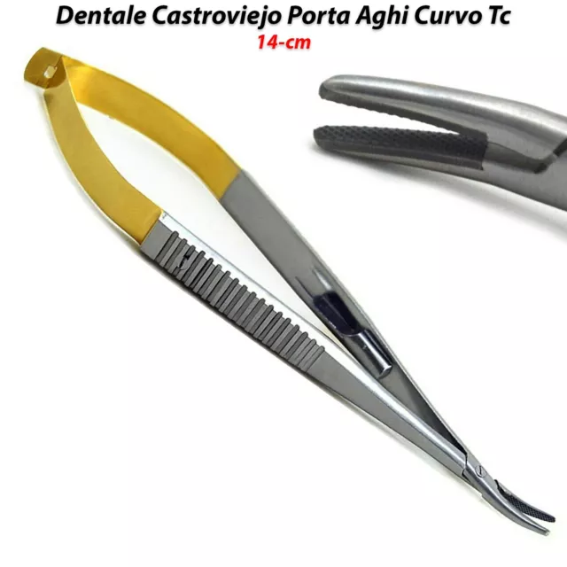 Porta aghi dentali Castroviejo Pinze da sutura seghettate chirurgiche curve Tc