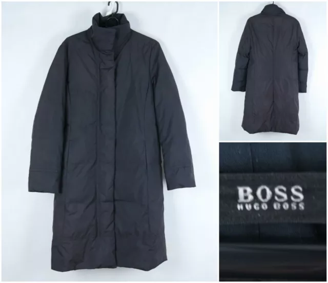 Womens HUGO BOSS Long Jacket Medium Size UK 12 EU 38 Black Puffer Padded Coat