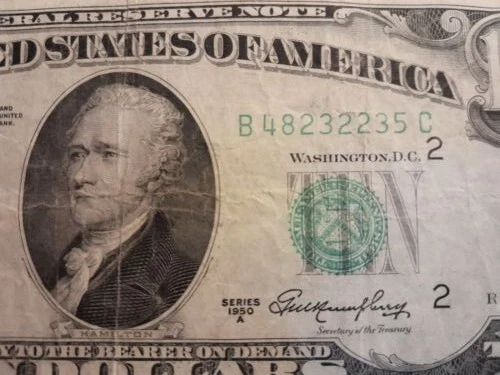 1950 A $10 Ten Dollar Bill Federal Reserve Note Boston Old Vintage Currency