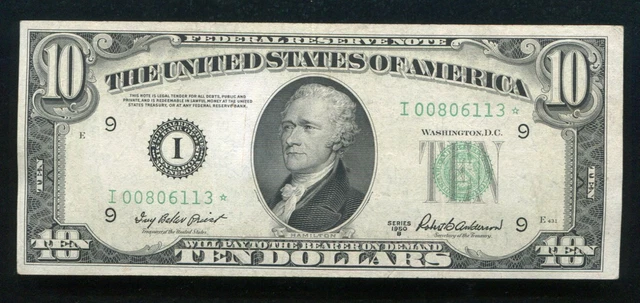 Fr. 2012-I* 1950-B $10 *Star* Frn Federal Reserve Note Minneapolis, Mn Very Fine