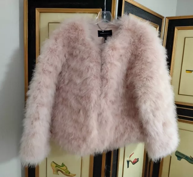 NEW Blush pink BCBGMaxazria womens real Ostrich Feather coat  bridal  $348.00 Lg