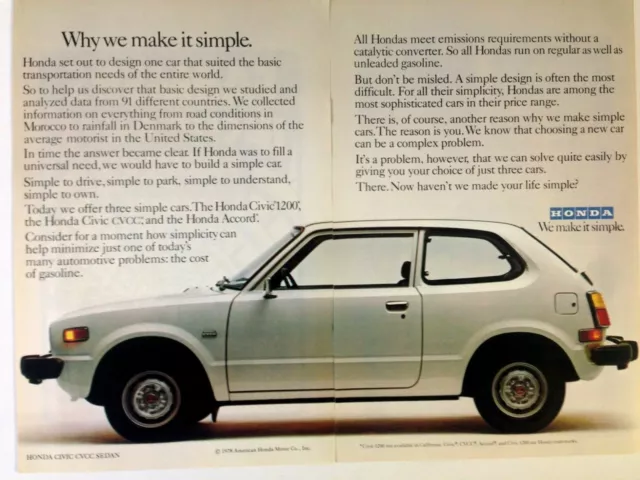 1978 Honda Civic CVCC Sedan Print Ad