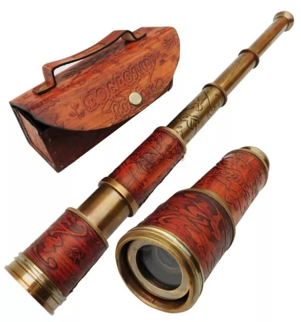 Antique Telescope Brass w/ Leather Marine Nautical Pirate Spyglass Vintage Scope