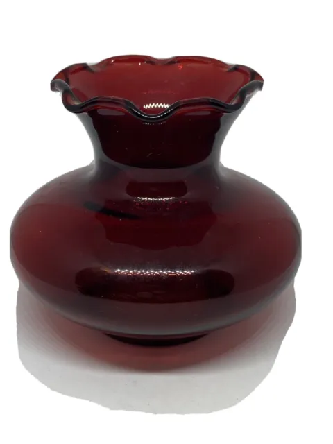 Vintage Mid Century MCM Anchor Hocking Royal Ruby Red Glass Ruffled Rim Bud Vase