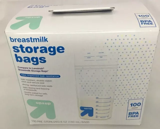 Up&Up Breast Milk Pre-Sterilized Storage Bags 100 Count LOT OF 3(TOTAL 300 BAGS)