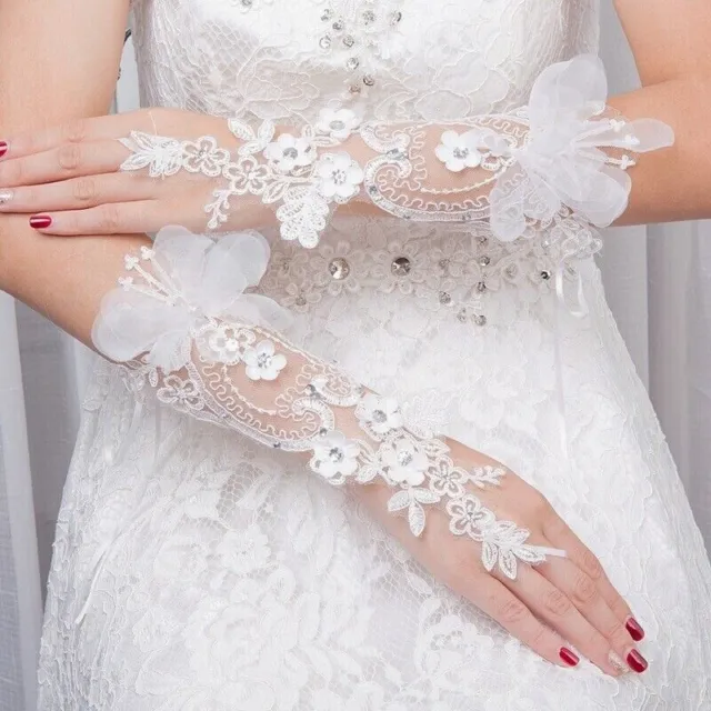 Bridal Gloves 3D Flower Crystal Fingerless Lace Embroidered Gloves Accessories