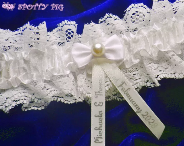 Personalised Garter Wedding Bride, Ivory White Handmade Lingerie Lace Gift Hen