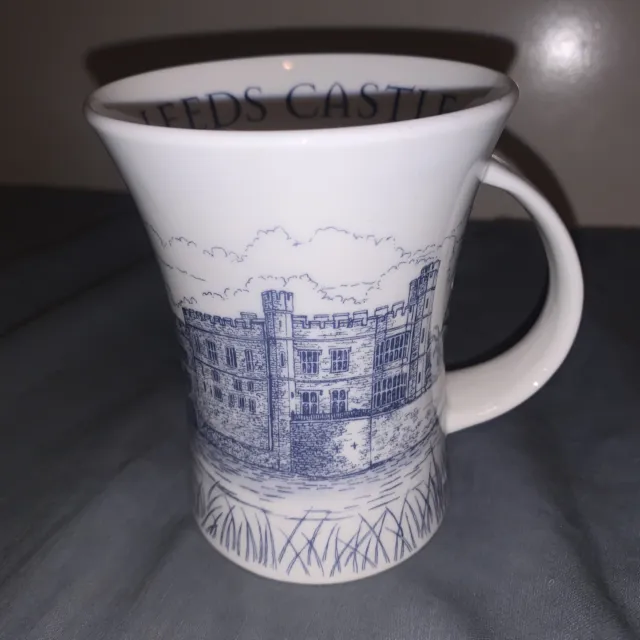 Dunoon Bone China Mug - Leeds Castle England Souvenir - White Blue 10 oz