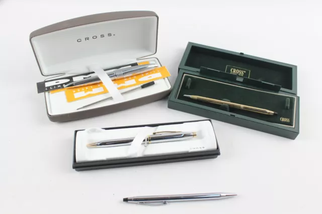 Cross Pens Inc Vintage Biro Rolled Gold Chrome Ballpoint Boxed Etc x 4 Cross Pens Inc Vintage Biro Rolled Gold Chrome Ballpoint Boxed Etc x 4
