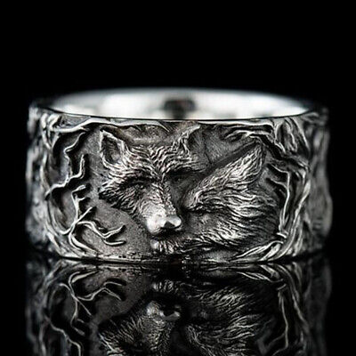 Retro Wolf Silver Punk Rings for Men's Knuckles Finger-ring Party Jewelry Gift
