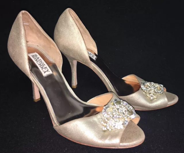 Badgley Mischka Salsa Gold Leather D'orsay Bridal Evening High Heel Pumps 7 9