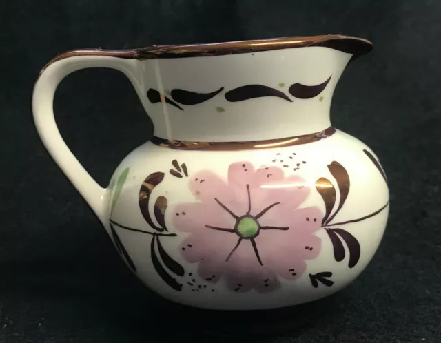 Antique Copper Luster Ware Pitcher/Jug Cream w/ Hand Painted Flowers Old Castle