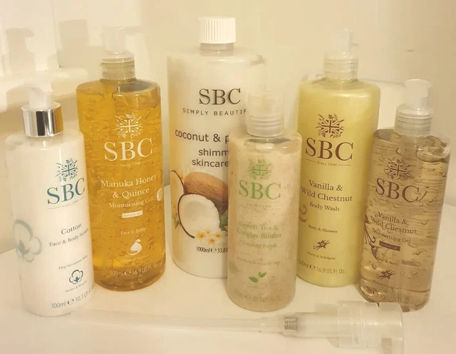 SBC Set of 6 Large Moisturising Skincare Gels, Serums, Washes & Polish, Gift Bag
