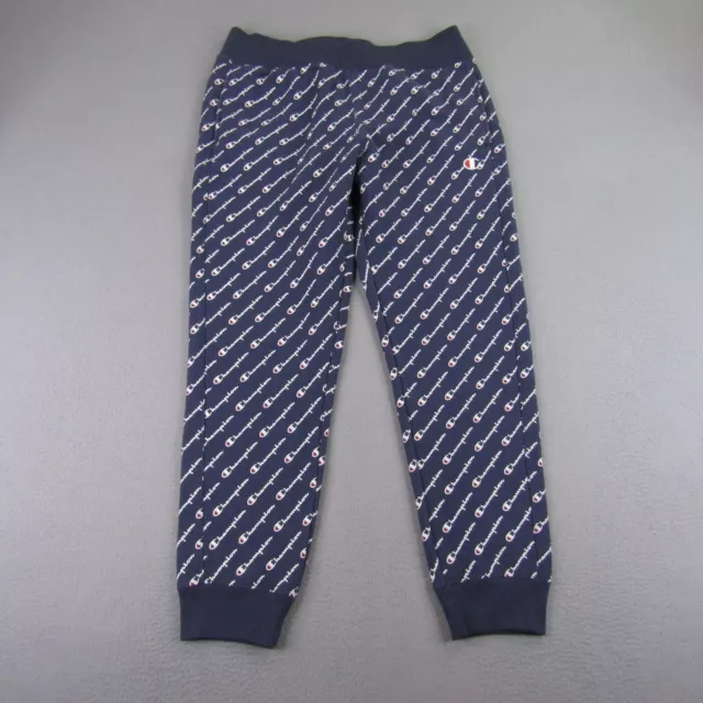 Champion Womens Large Blue Reverse Weave All Over Print Tapered Joggers Sweats