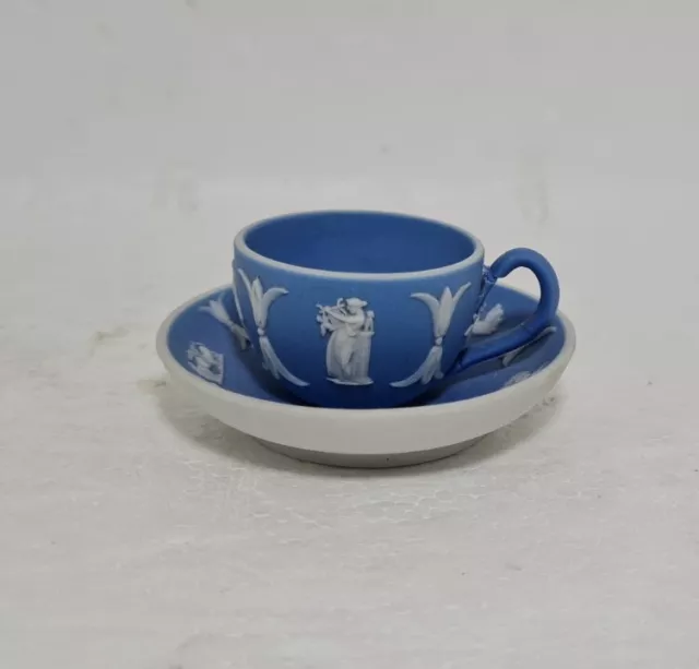 Lovely Wedgwood Jasper Ware Blue Miniature Dipped Cup And Saucer AF