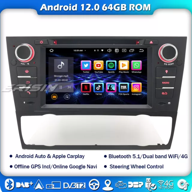 8-Core Android 12 Autoradio BMW 3er E90/91/92/93 DAB+ Navi USB CarPlay WIFI 64GB