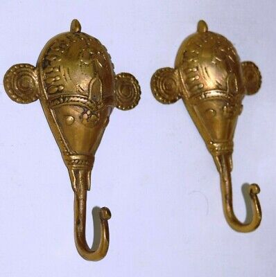 Brass Elephant Face Hook Pair Of Wall Hooks Bastar Art Ganesha Face Design EK115