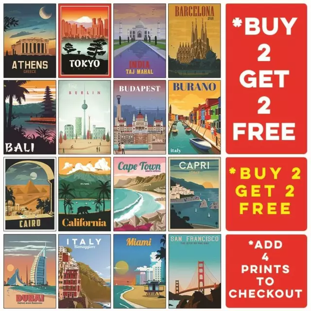 Travel Posters Holiday Vintage Tourism Print Decor    *Laminated* A5 A4 A3